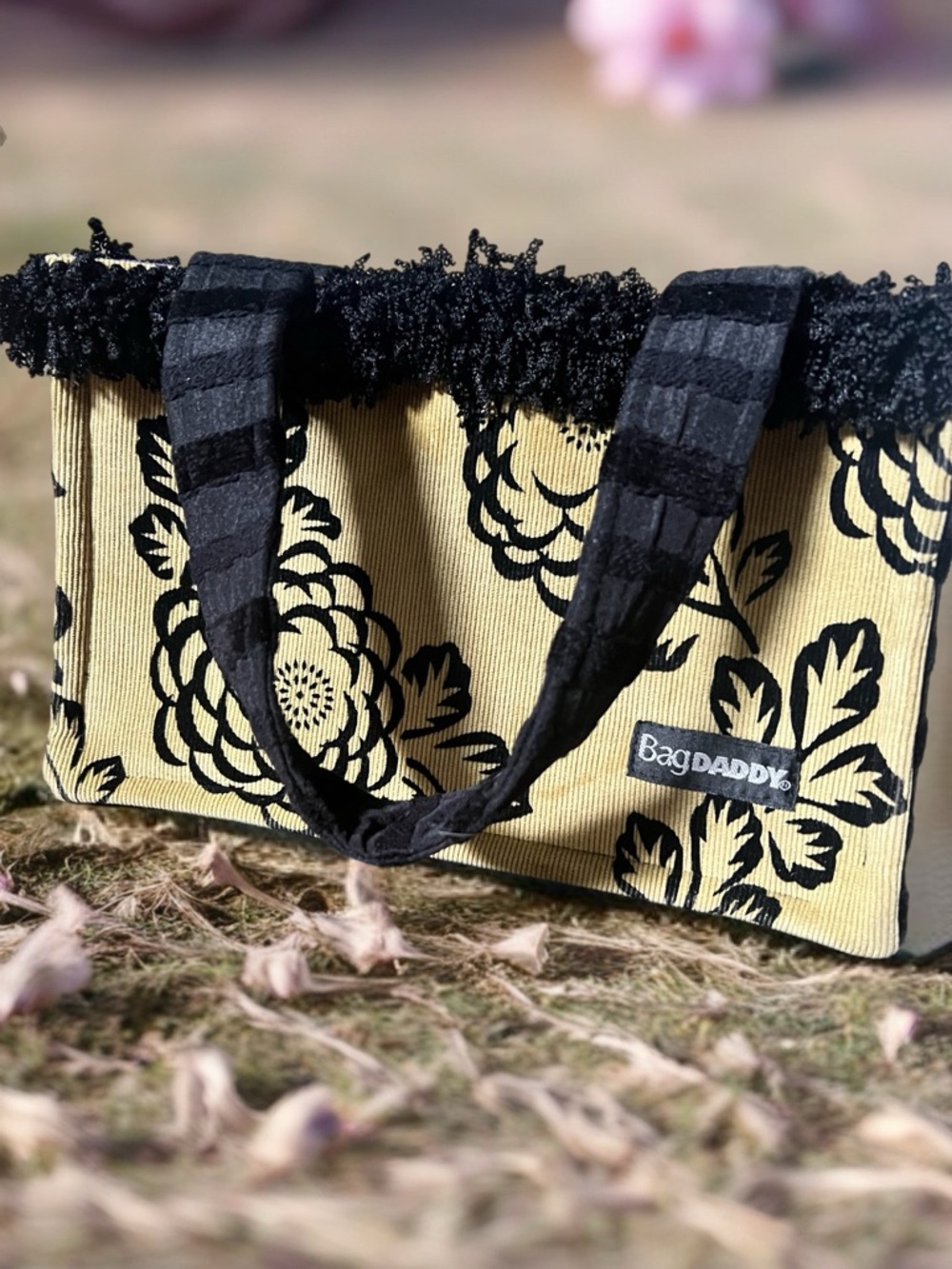 Bagdaddy Yellow Floral Tote with Black Handles